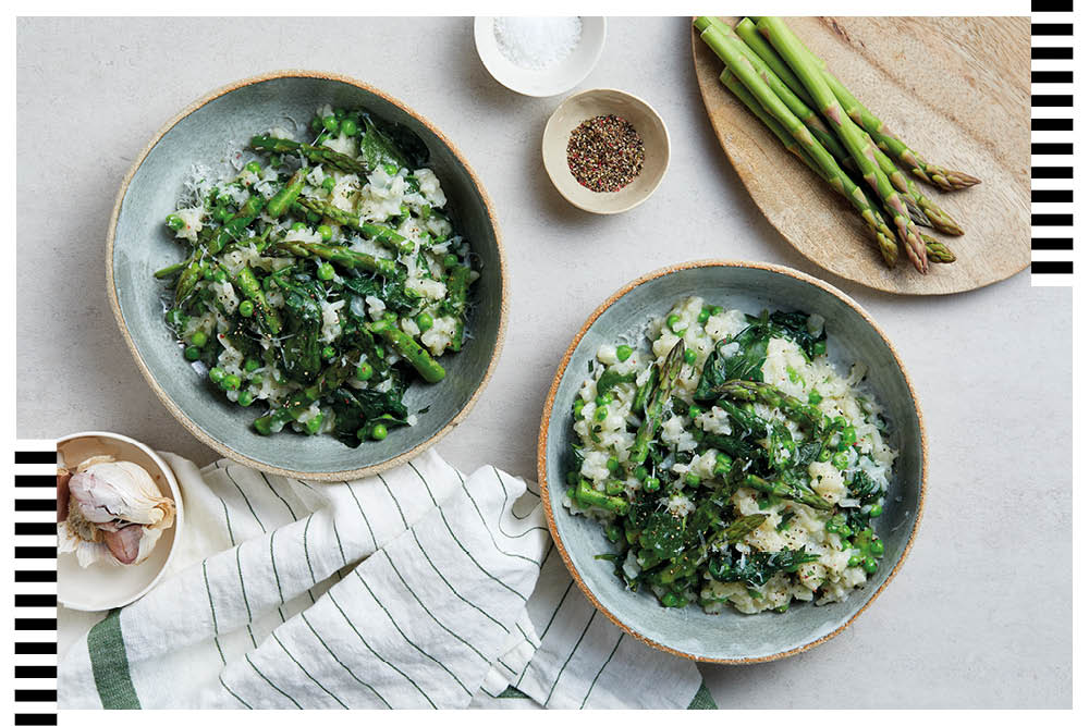 Recipe: Vegan risotto with petit pois, asparagus and spinach