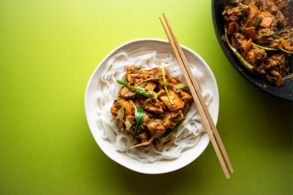 protein-packed tempeh with chopsticks