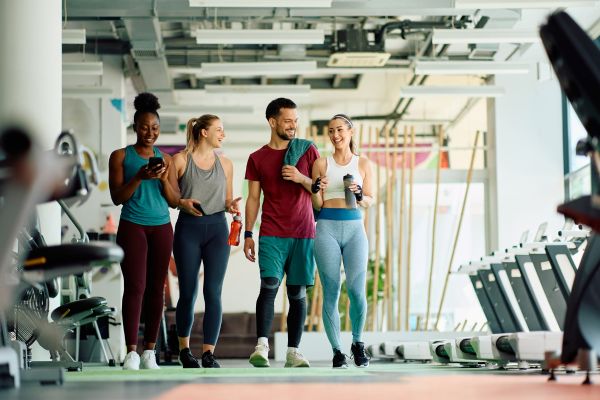 Group of people in gym happy