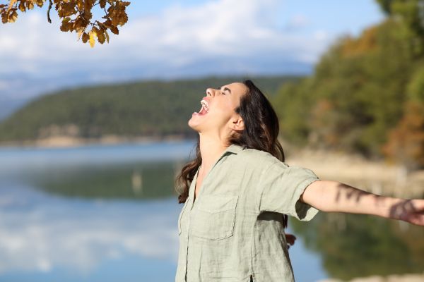 Woman outside shouting
