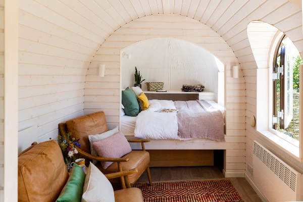 Inside view of the bedroom area in a Blyth Rise Igluhut