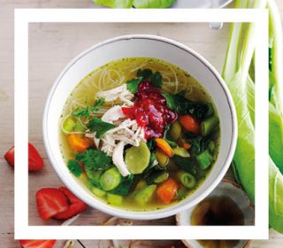 Chicken pho with sweet and sour berry sambal