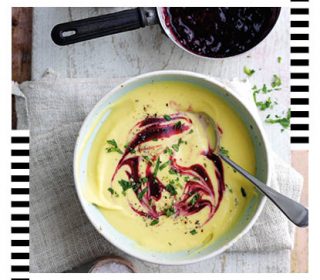 Sweet Potato Soup with Blackberry and Basil Sauce
